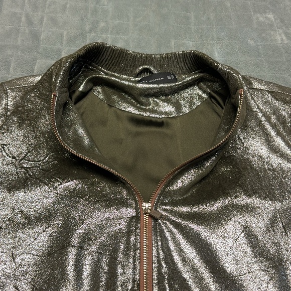 Zara Bomber Jacket, Shimmer Metallic, Zippered Pockets, Size XS - Picture 3 of 11
